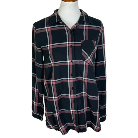 RVCA Black and Red Plaid Button Down Cotton Blend Shirt Size 10 / M - Picture 1 of 9